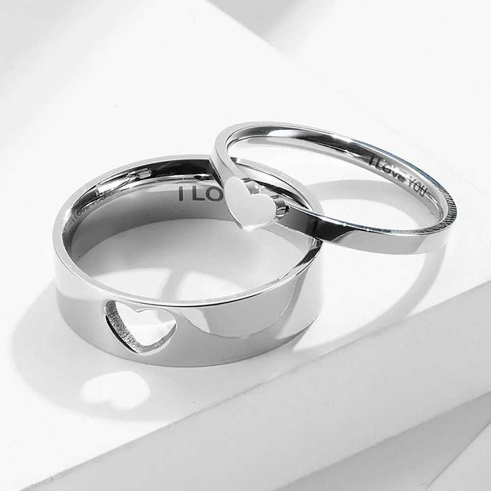 Titanium Steel Heart-shaped Hollow Couple Ring Men And Women Proposal Engagement Rings Gift W250606