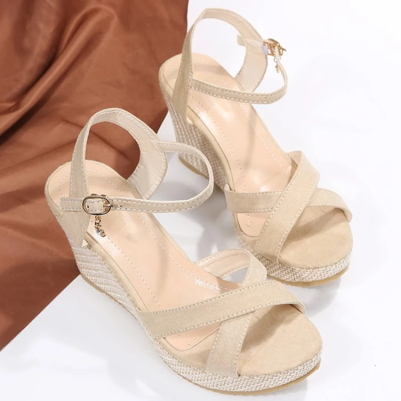 Fashion Wedge Sandals for Women Summer Casual Non-slip Peep Toe Platform Shoes Rubber Sole Buckle Elegant Heel Woman Sandale 250605