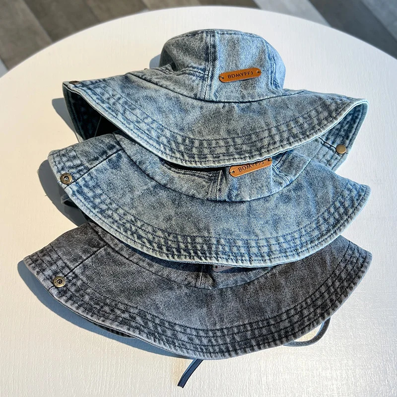 Bucket Hat Women Men Denim Fisherman Cap Outdoor Camping Mountaineering Retro Washed Sunshade Sun Hat Female 250605