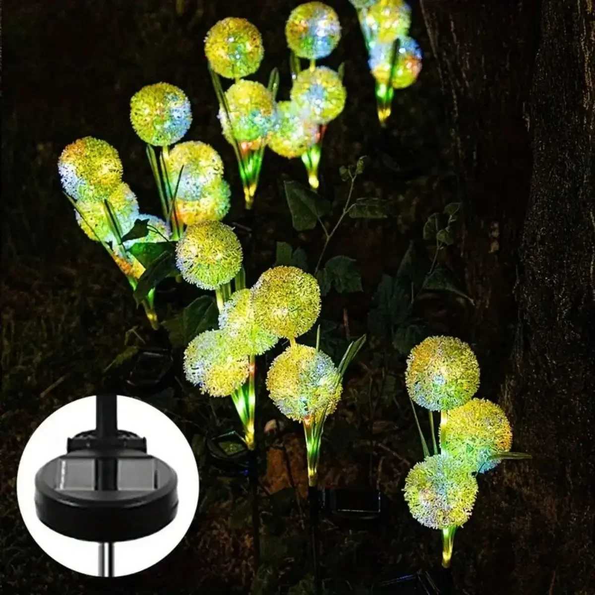 3 LEDS Solar Outdoor Dandelion Lights LED Color Scallion Ball Lights Lawn Lights for Garden Patio Walkway Lawn Decoration W250607