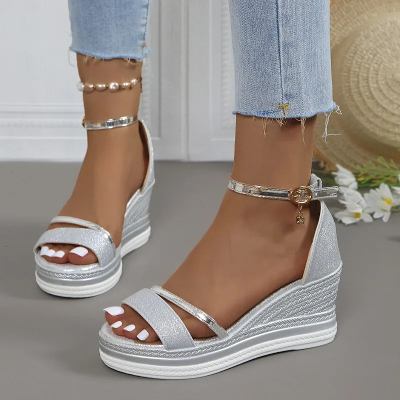 2024 Summer Women Wedges Sandals Fashion Solid Color Shoes for Women High Heels Platform er Sandals Zapatos De Mujer 250605