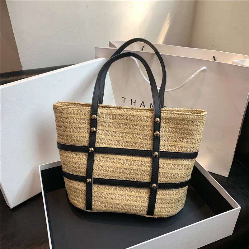 Woven Large-Capacity Women's Vegetable Basket Handbag 2025New Fashion Texture Seaside Beach Designer Shoulder Bag