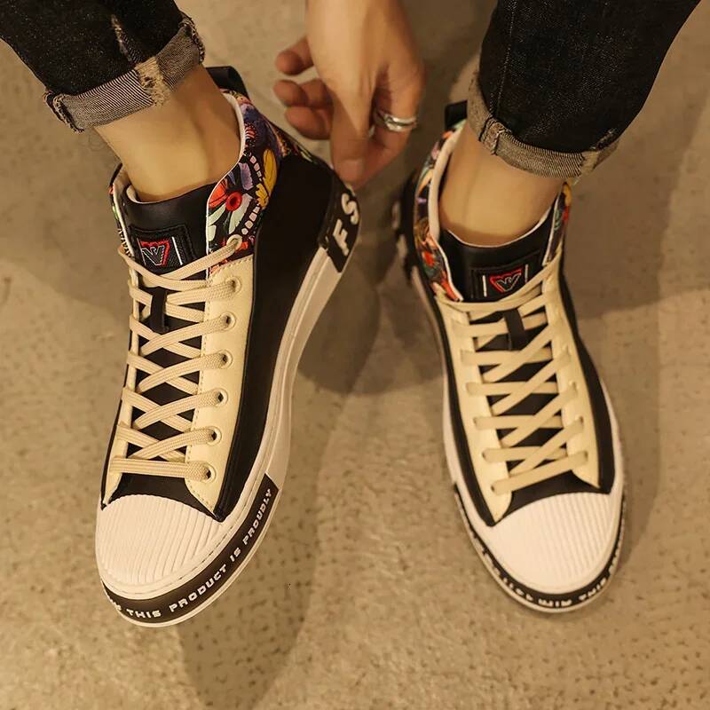 Ddmyoutdoor Fashion Print White Men S Brand Genuine Leather High Top Designer Shoes Sneakers For Zapatillas Hombre Outdoor Shoes