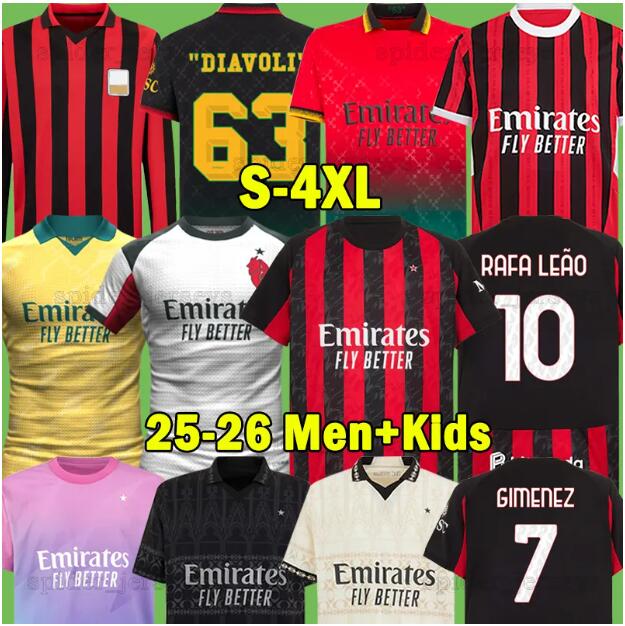 25 26 GIMENEZ MilAn Soccer Jerseys 125th RAFA LEAO PULISIC AC THEO 2025 2026 MILANES JOVIC goalkeeper CHUKWUEZE REIJNDERS FOFANA Football Shirts Men Kids Kits