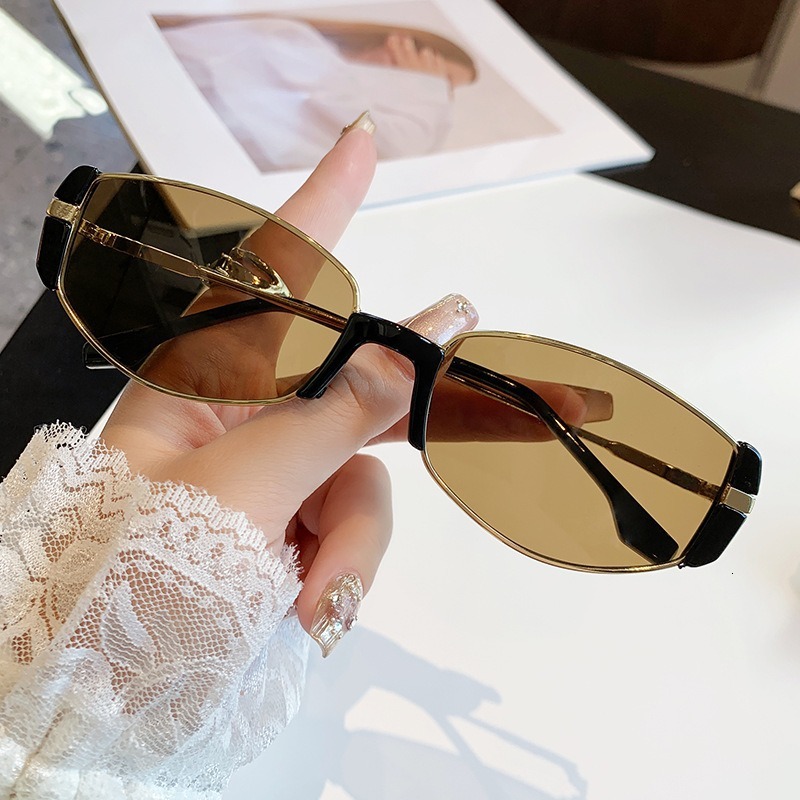 Modern Small Frame Slimming Metal Sunglasses High-end Sun Blue Light Blocking Non-prescription Glasses