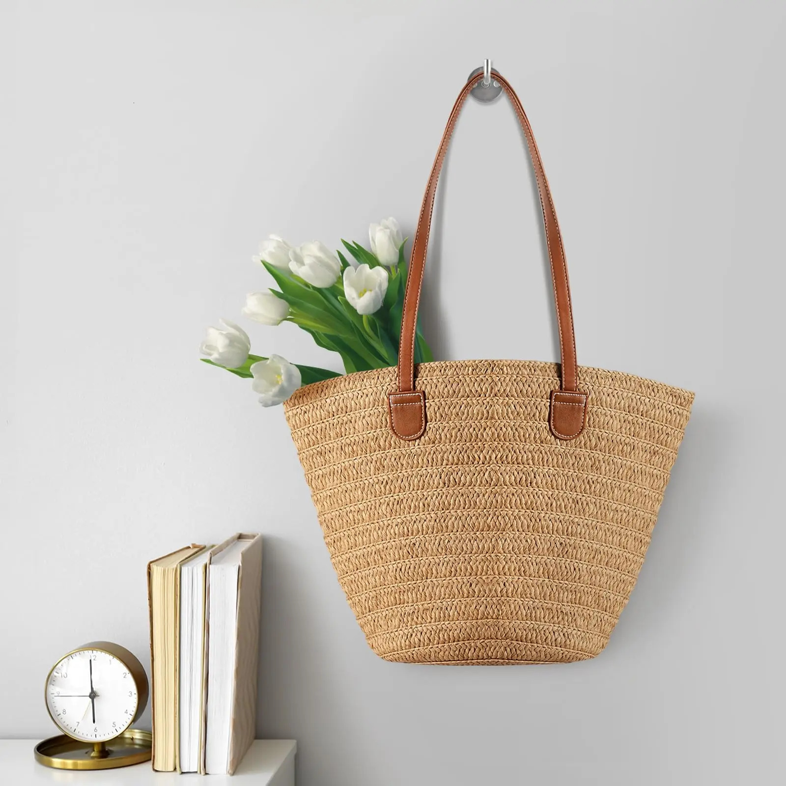 Beach Bags for Women Large Bag Woven Straw Tote Waterproof Weaving Swim Shopping Travel Bag 250605