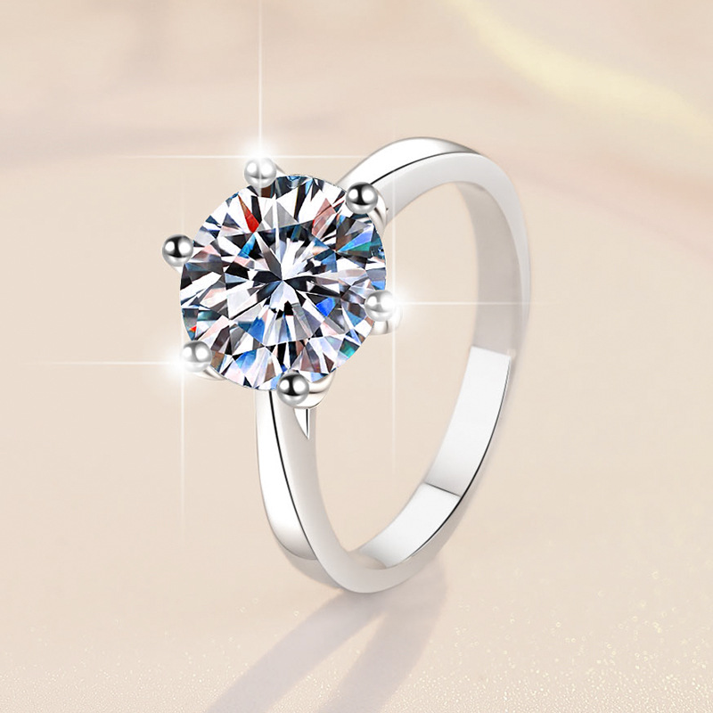 Elegant Moissanite Women's Ring in S925 Sterling Silver, Crown Six-Prong Design, Perfect for Engagements and Weddings, Affordable Luxury, Wholesa