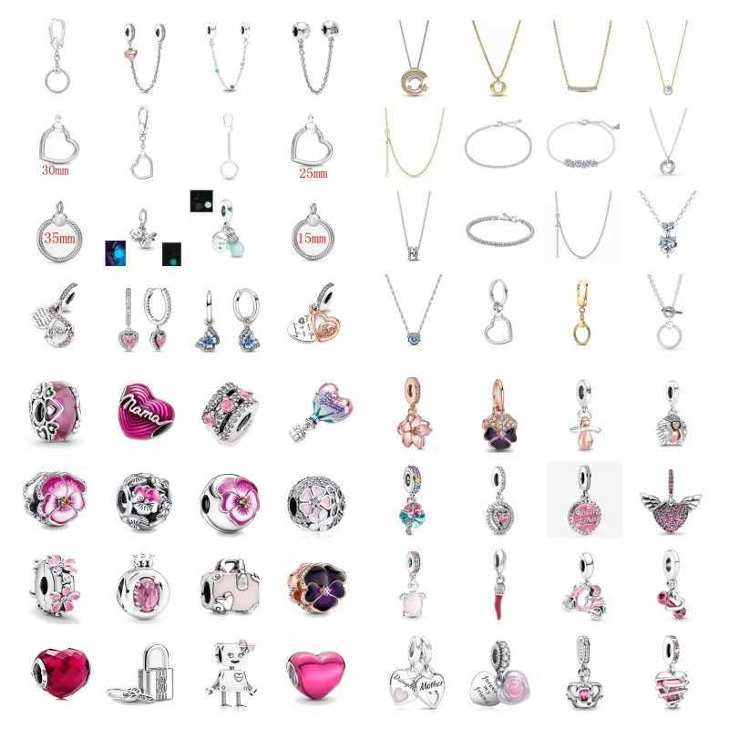 New 2023 Fashion Pink Pansy Flower Pendant Bead 925 Sterling Silver Plated Fit Necklace Keychain Charm DIY Jewelry Bracelet XJ250607