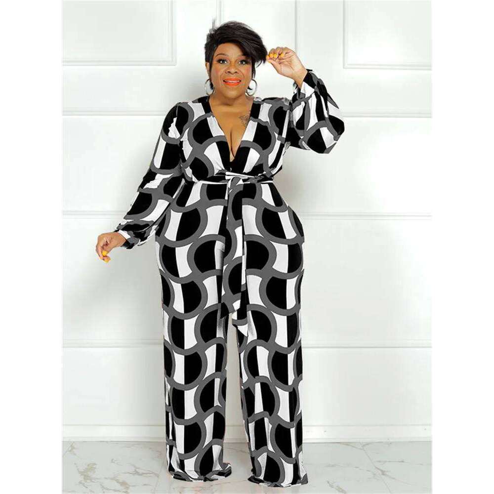 Wmstar Plus Size Women Jumpsuit Fall Clothes One Piece Outfits Print Casual Wide Leg Bodysuit New Wholesale Dropshipping