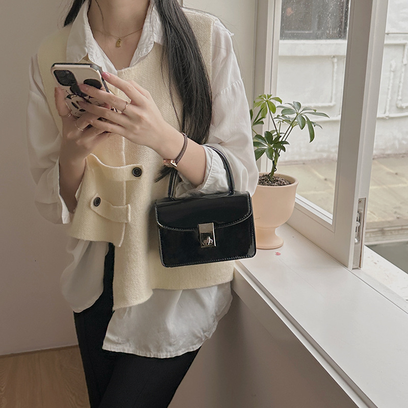 designer High-end Black Locking Three-dimensional Box Small Square Bag Fashion Versatile Patent Leather Chain Bag Handbag Shoulder Crossbody Bag