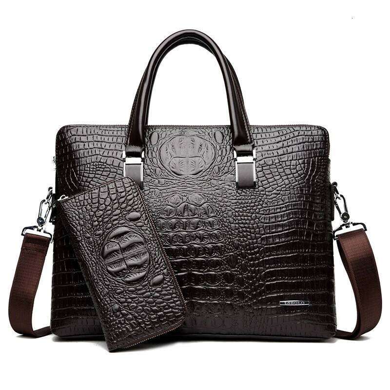 OLOEY Alligator Briefcase for Man PU Leather Crocodile Tote Handbag Laptop 14 Male Shoulder Business Messenger Crossbody Side Bag