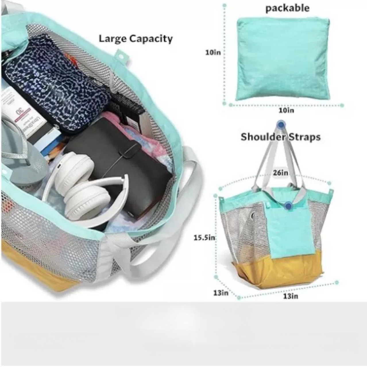 Top quality Brand High Quality New Style New Fashion Mesh Beach Bag Portable Large Capacity Outdoor Travel Storage Shoulder Bag New Free Delivery Desi
