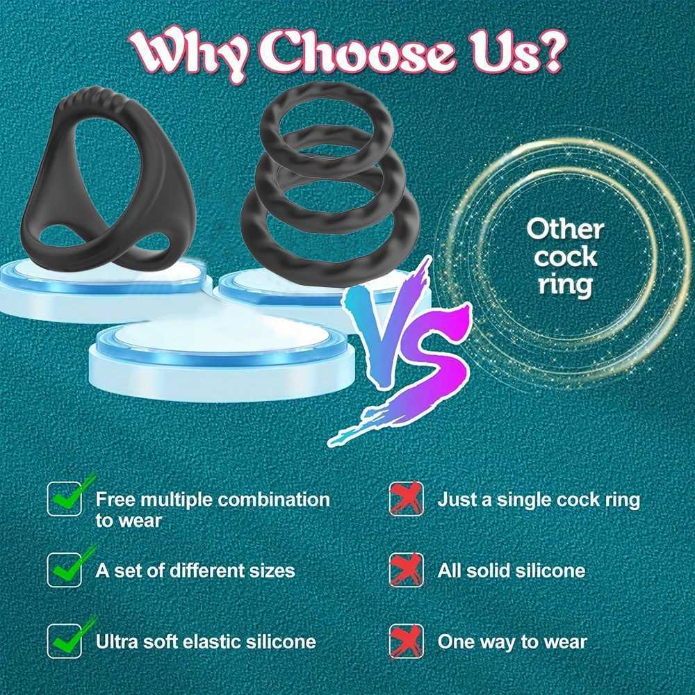 3PCS Cock Rings Penis Enlargement Durable Silicone Penis Ring Sex Toys for Adults Men Male Delay Ejaculation Scrotum Lock Ring XJ250607