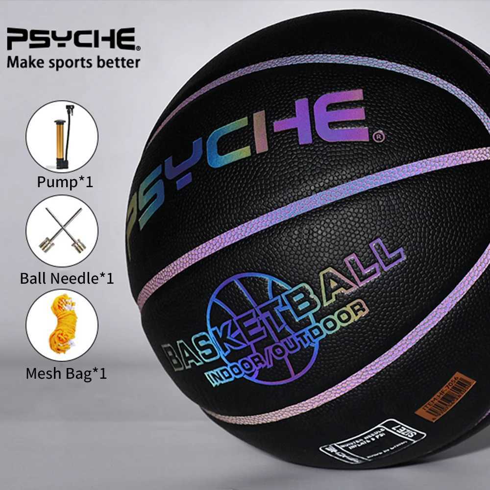 PSYCHE Laser Basketball Indoor Outdoor Reflective Glowing Leather Basketball Luminous Glowing Leather BasketballXJ250606