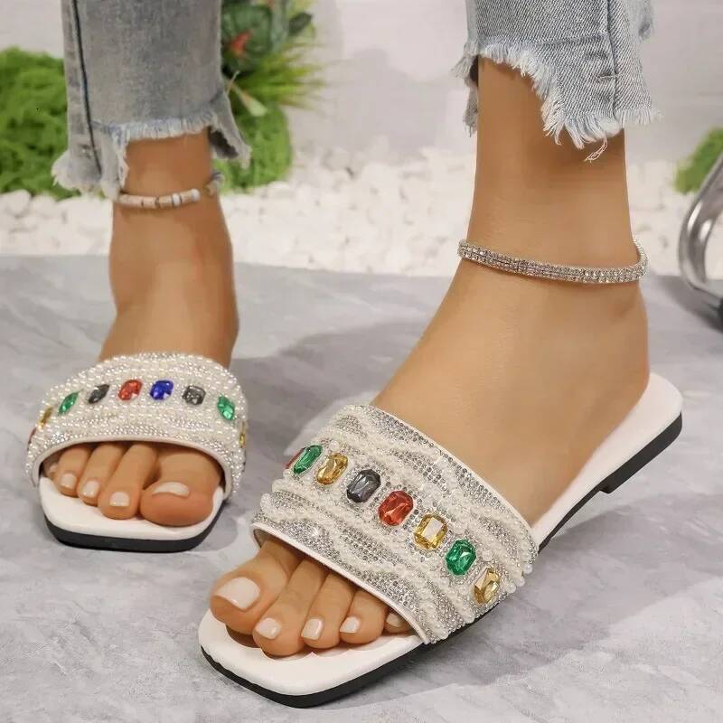 Ddmyoutdoor Women Flat Shiny Beach Sier Sandals Outdoor Slippers Designer Lightweight Slides Plus Size Shoes outdoor shoes