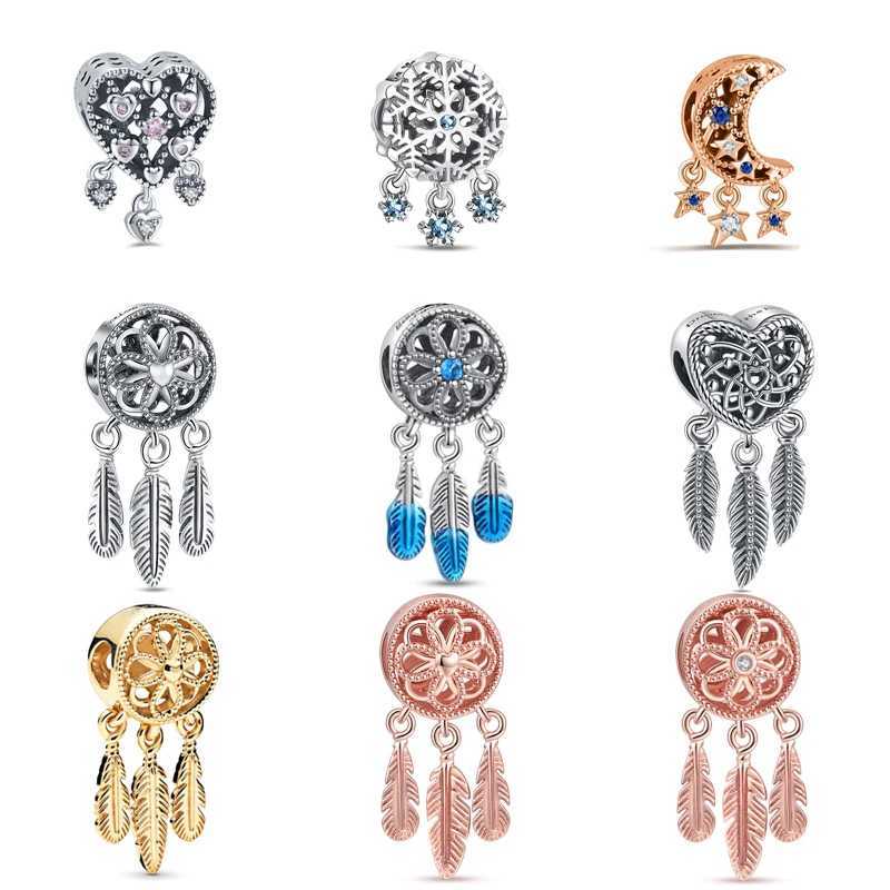 S925 Sterling Silver Charms Beads Snowflake Moon Cloud Dreamcatcher Fit Original Pantaro For Bracelets DIY Jewelry Making Gifts XJ250607