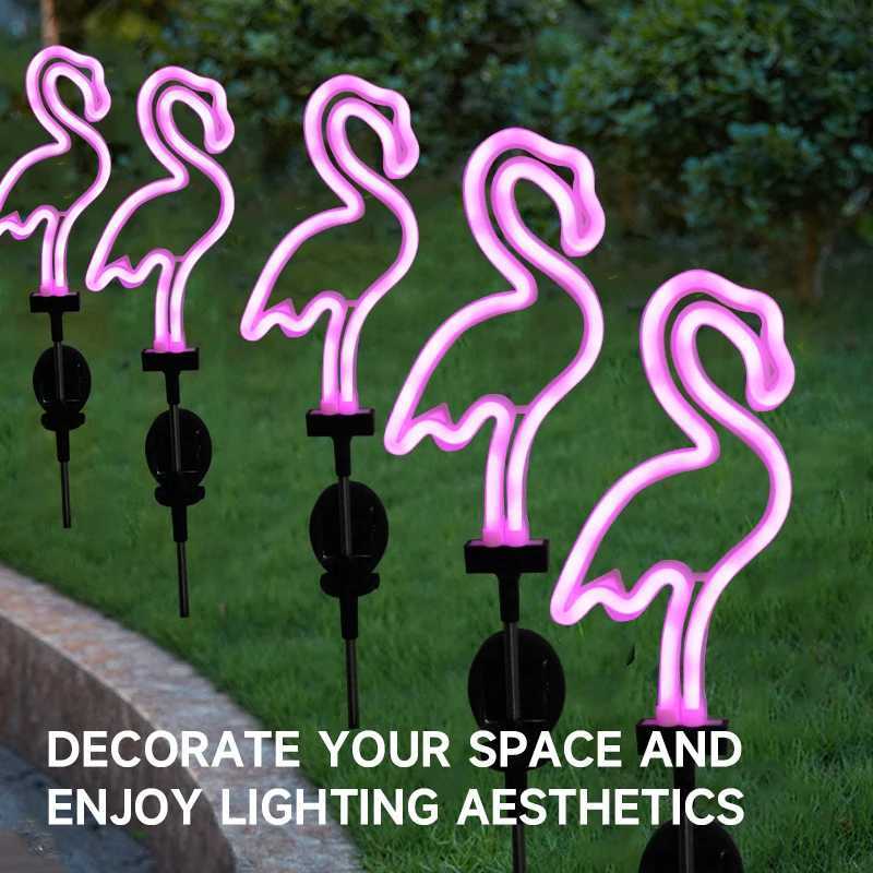 Neon Flamingo Solar Garden Light Landscape Courtyard Lamp Waterproof Outdoor Decor Stake Light LED Patio Grounding LightsXJ250606