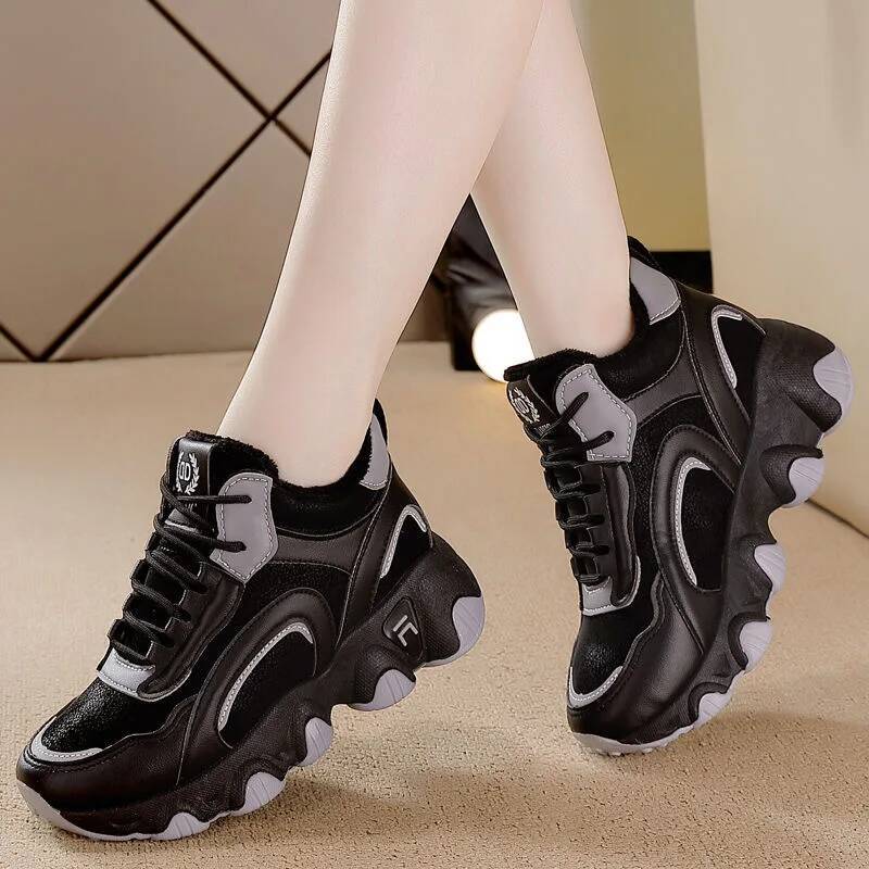 ddmyoutdoor Women Sneakers Cotton Thick Plush Winter New Soft Sole Lace Up Platform Fashion Warm Wear Resistant Casual Shoes Outdoor Outdoor Shoes