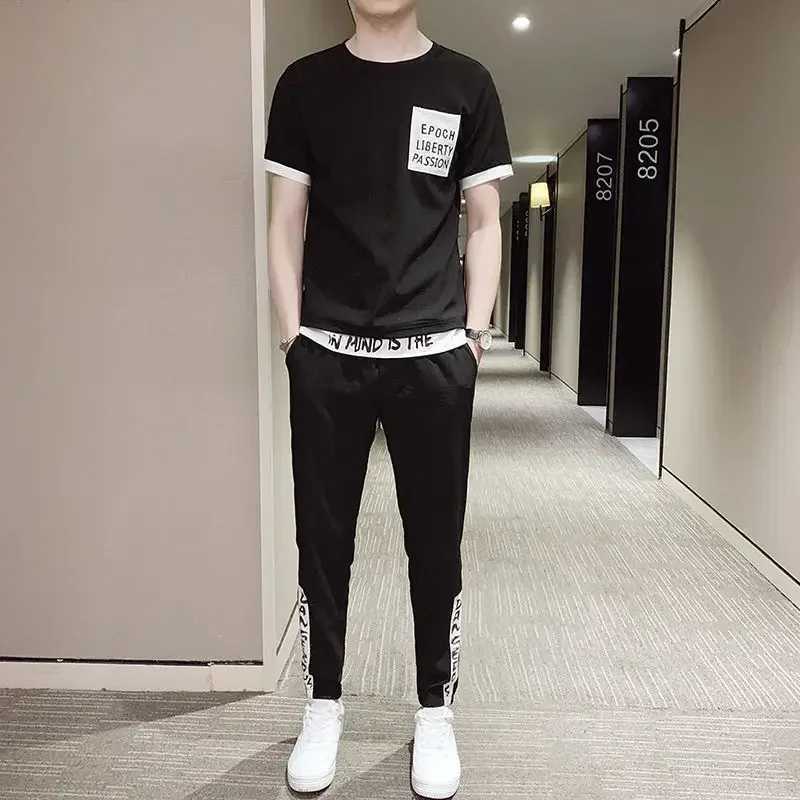 Tracksuit Gym T Shirt Man Khaki Sports Suits Alphabet Top Sportswear Mens Clothing New in Pants Sets Matching 2 Piece Outfit XL W250609