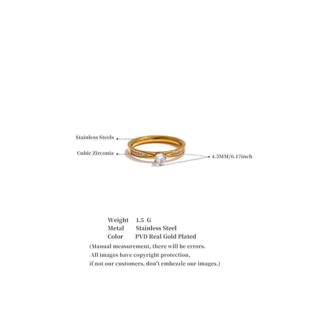 Yhpup 6789# Fashion Stainless Steel Bling Cubic Zirconia CNC Wedding Style Chic Ring 18K Gold Color Plated Finger Jewelry Gift W250606