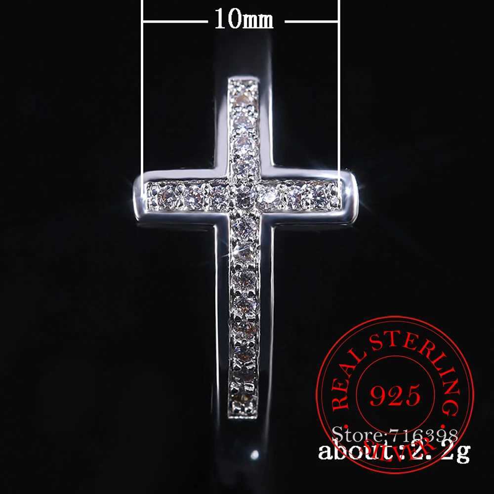 Original 925 Sterling Silver Cubic Zircon Cross Rings for Women Men Fashion Womens Jewelry Party Wedding anillos Gift XJ250606