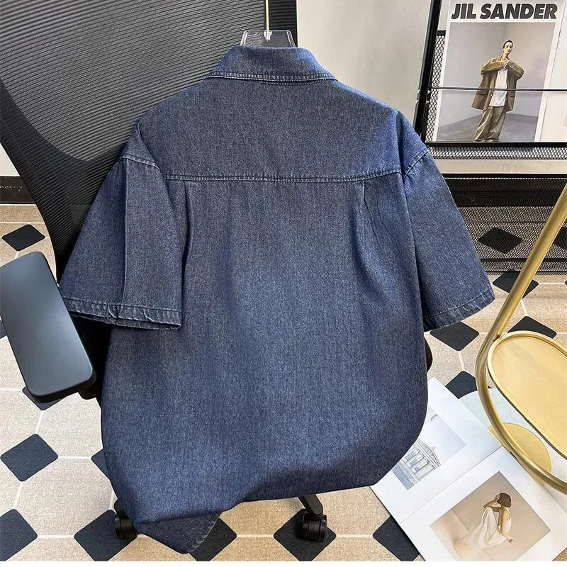 Mens Chinese Button ShortSleeved Denim Shirt Washed Tooling Jeans Jacket Loose Retro 2025 Summer HalfSleeved Top 250530