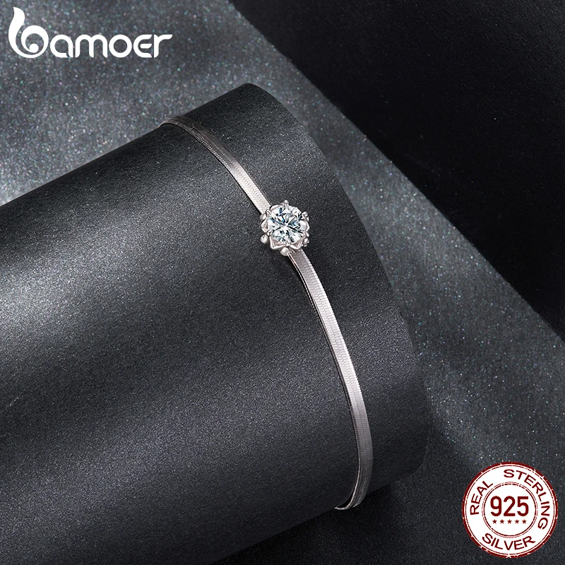BAMOER Diamon925 Sterling Silver 0.5CT Flower Buds Moissanite Bracelet Prong Setting Adjustable Snake Chain for Women Anniversary Gift MSB027