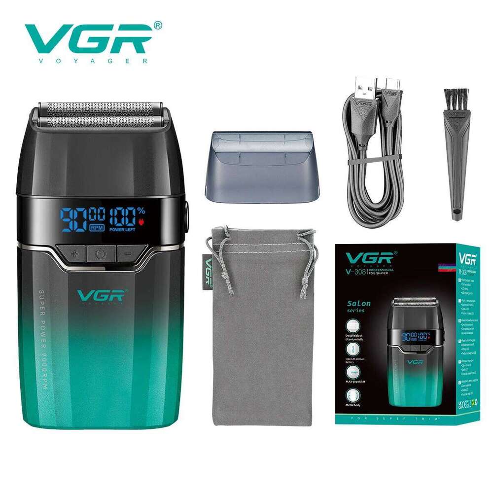 VGR Electric Beard Trimmer 9000 RPM Professional Shaving Hine LED Reciprocating Razor Portable Shaver Man V-308