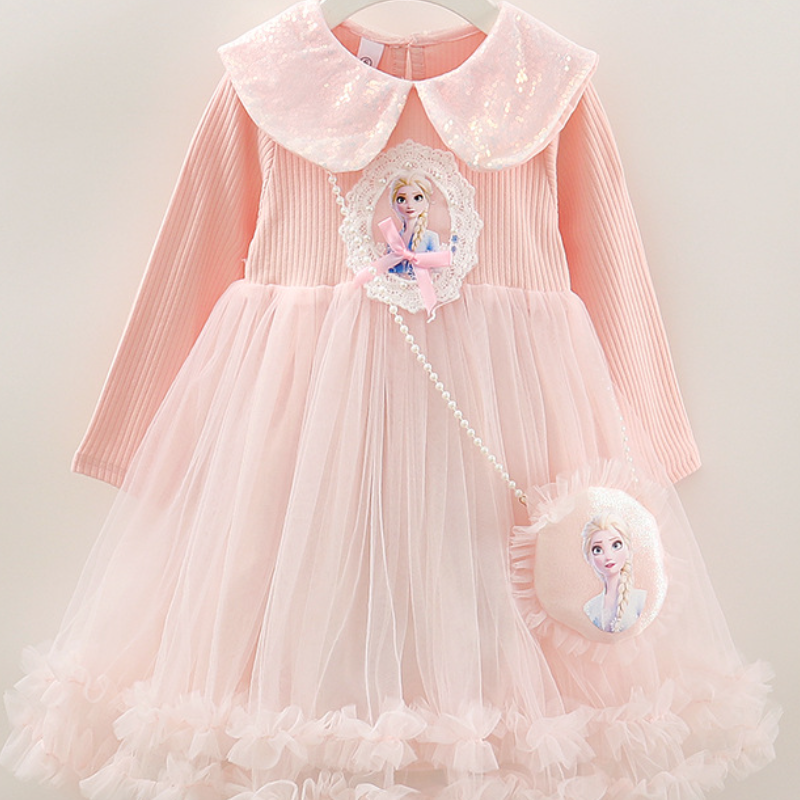 DISNEY Baby designer clothes Toddler designer clothes Elsa princess dress children's cake dress mesh children's dress fairy puffy dress cott