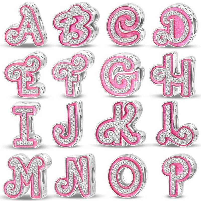New in Silver Color Zircon Series Pink 26 Letters Beads Fit Pand 3mm Bracelet DIY Charm Pendant Woman Jewelry Hot SaleXJ250607