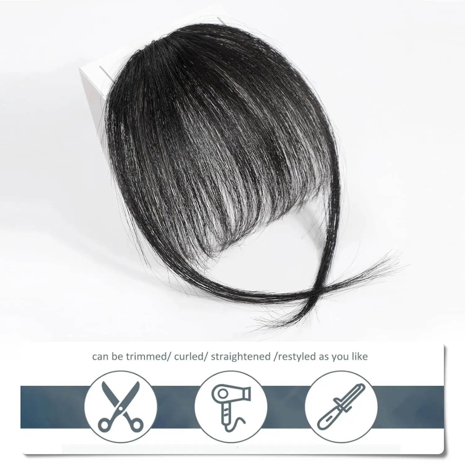 100% Human Hair Wispy Bangs Hair Clip in Natural Black Bangs Fringe with Temples Hairpieces for Women Clip on Air Bang 5 Inch 250529