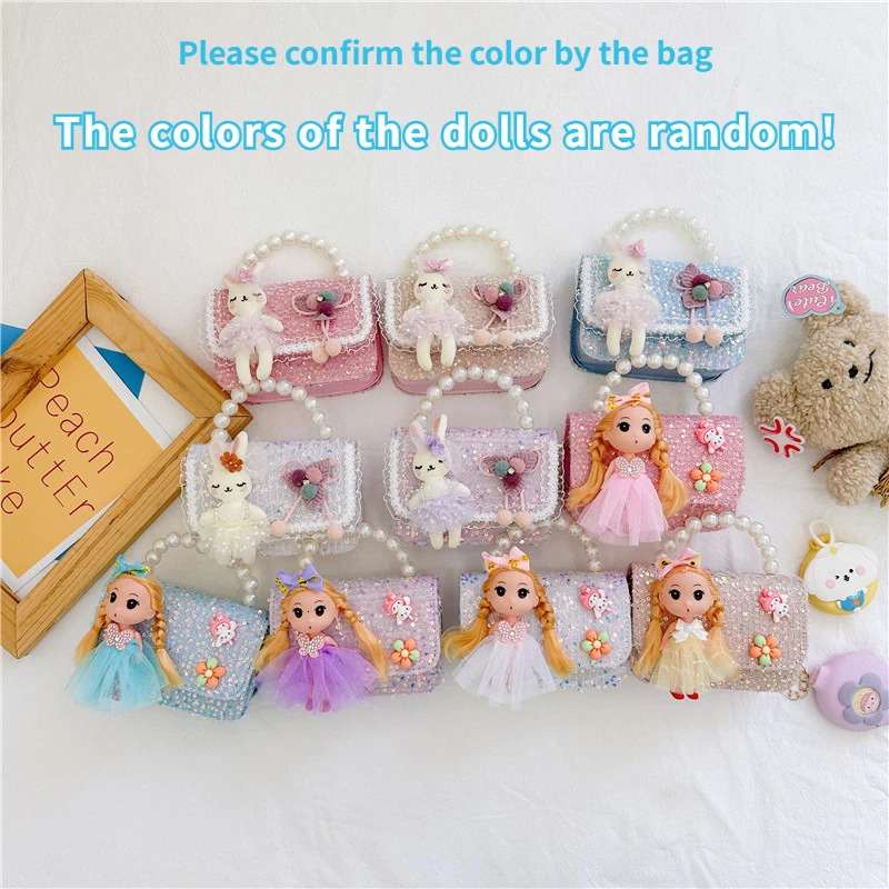 Sweet Princess Small Shoulder Bags Pearl Handle Childrens Chain Crossbody Bag Lovely Doll Baby Girls Handbags Accessories Purse 250605