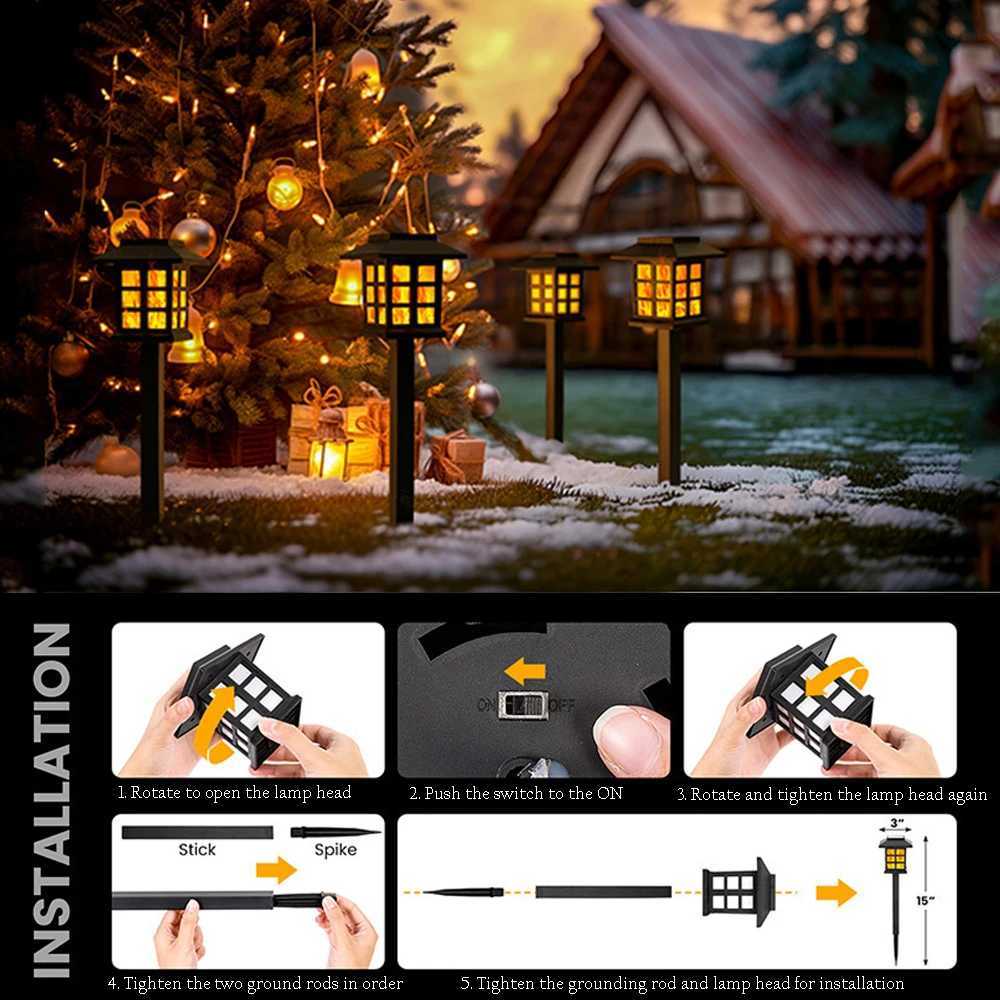 2/4 pcs 10LEDS Solar Flame Torch Light Flickering Light Waterproof Garden Decoration Outdoor Lawn Path Yard Patio Floor Lamp XJ250606