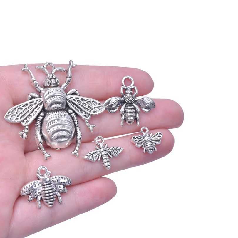 Silver Color Mixed Insect Charms For Jewelry Making Bee Pendant Alloy Cricket Animal Pendant Women Men Accories DIY NecklaceXJ250607