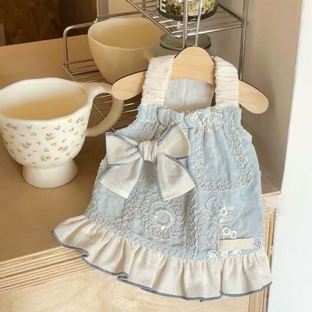 Dog Strap Dress for Small Dogs Girl, Puppy Sleeveless Clothes Pet Pullover Vest Skirt, Exquisite Embroidery, Breathable Bow Dress for Puppy Medium Dog