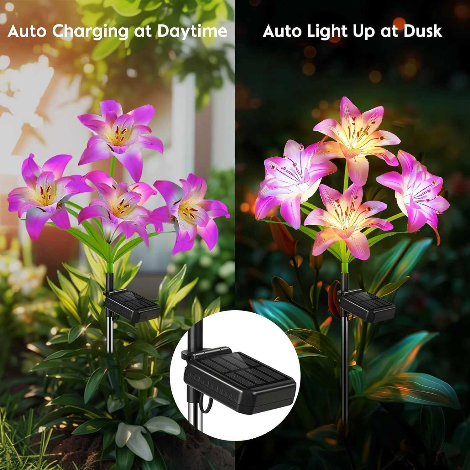 LED Solar Lily Flowers Lights Outdoor Waterproof Garden Night Light for Yard Lawn Walkway Backyard Landscape Lighting Home Decor XJ250606