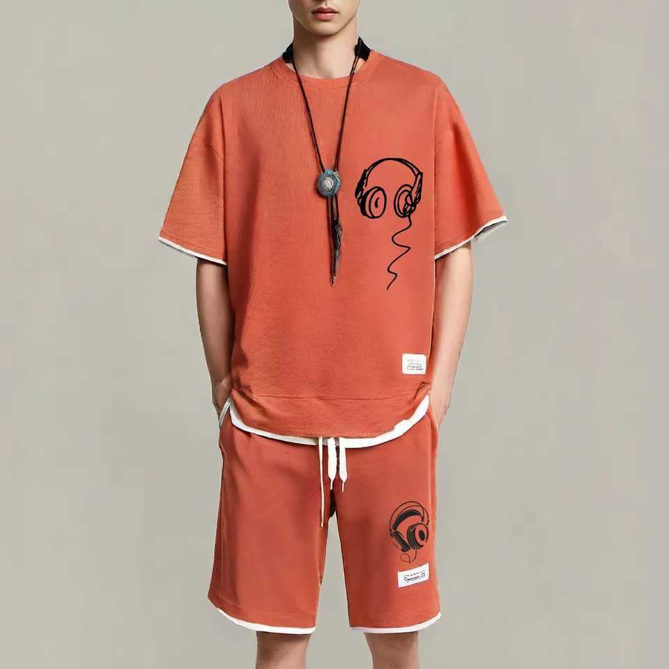 Summer fashion printed sportswear high quality mens comfortable shorts 2-piece set of fitness jogging casual clothing W250609