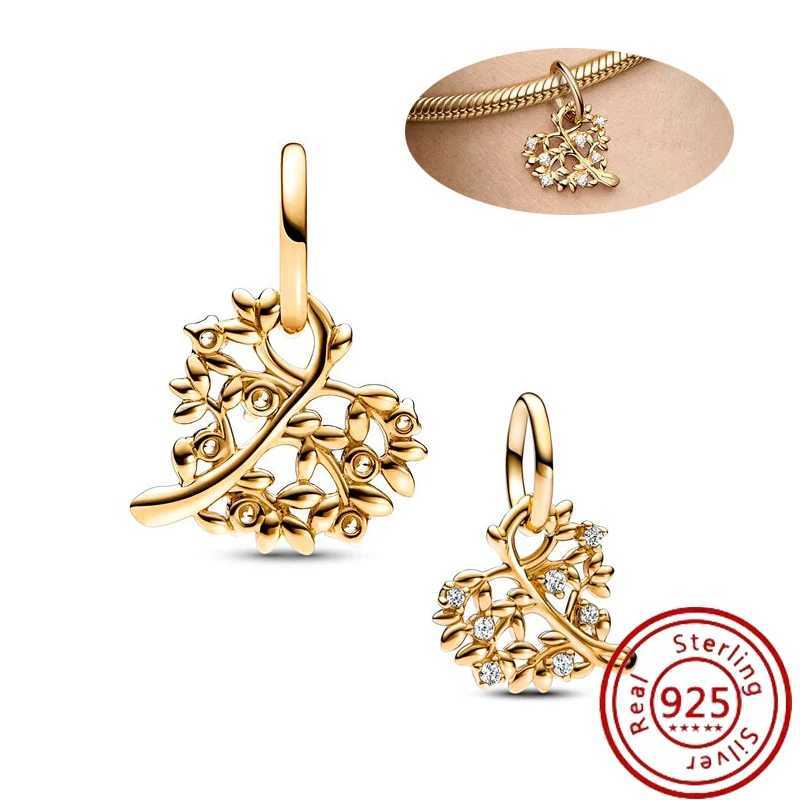 Plated Gold Fit Original Pantaro 925 Silver Sparkling Heart Monstera Luck Tree Firefly Charm Dangle Bracelet Jewelry GiftXJ250607