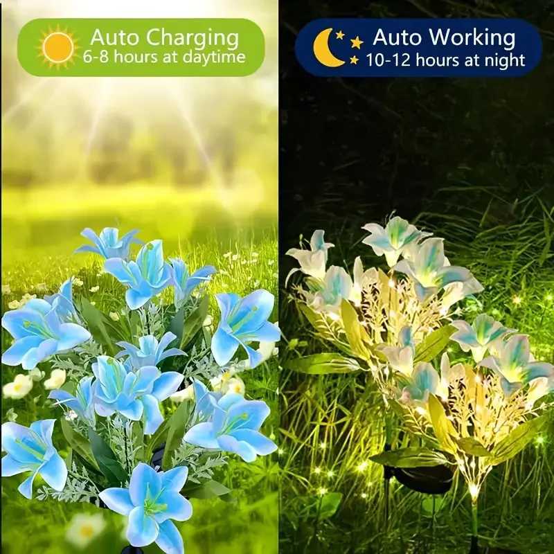 Lily Flowers Solar Lights Decorative Light For Patio Lawn Garden Solar Lawn Light Yard Pathway Landscape Solar Powered Lights XJ250606