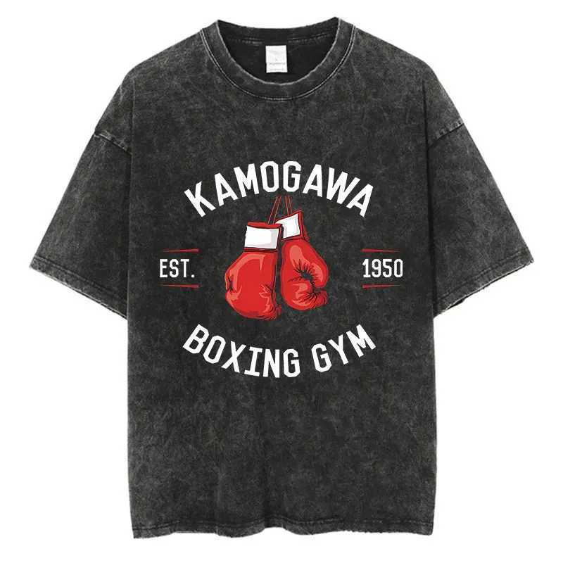Mens Wash T-shirt Anime Hajime No Ippo T-shirt Hip Hop Street Harajuku Kamogawa Boxing Gym KBG Print Cotton Breathable Top T X250607