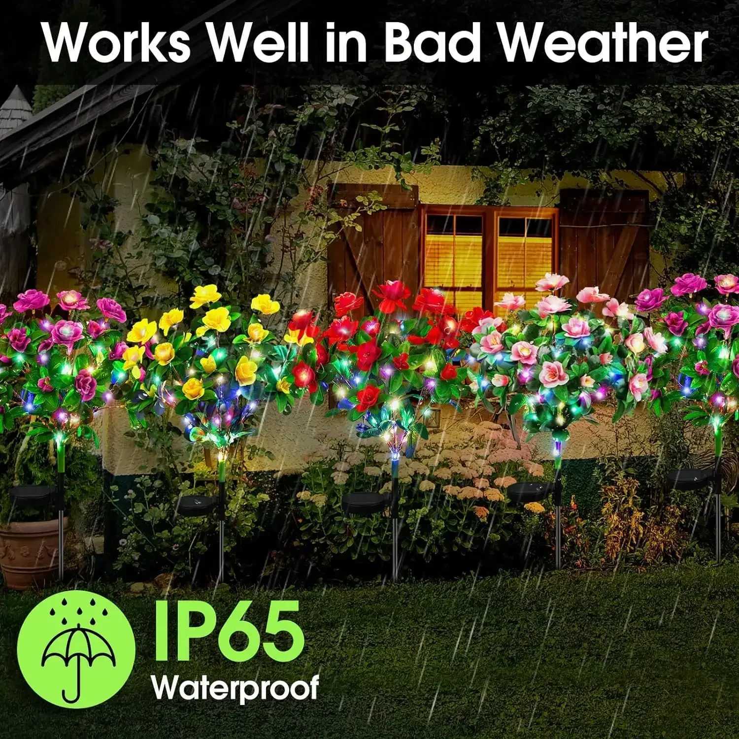 LED Solar Light Waterproof Azalea Solar Flowers Lamp Outdoor Decorative for Garden Yard Lawn Path Lighting Holiday Wedding Decor W250607