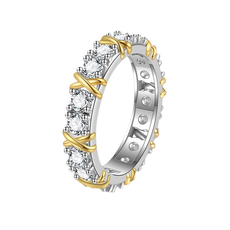 Elegant Moissanite Women's Ring in S925 Sterling Silver, Gold-Plated, Unique Stackable Design, Perfect for Engagements and Special Occasions, Cro
