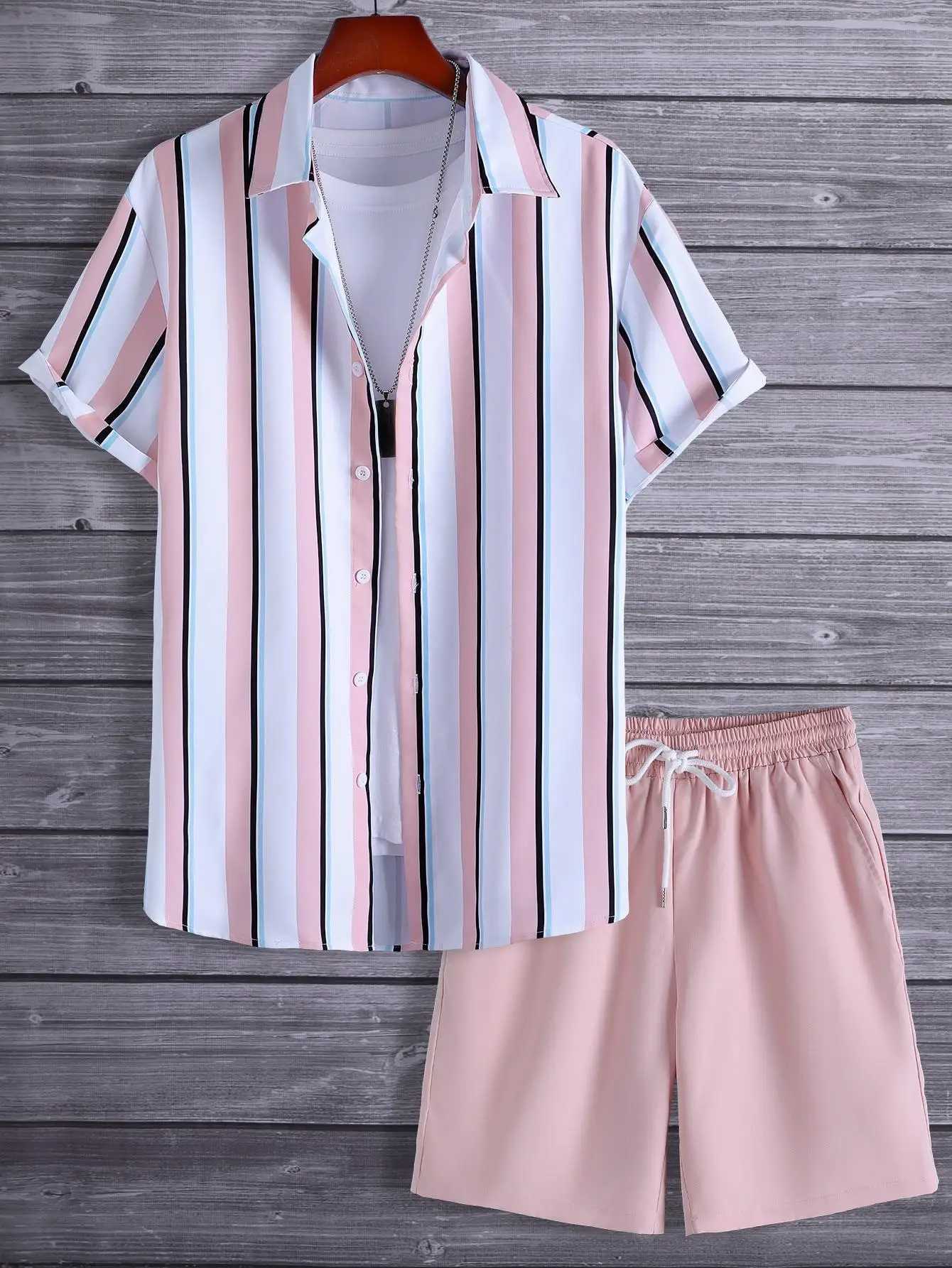 2024 Men Sets Print Patchwork Lapel Short Sleeve Casual Shirt Beach Shorts Summer Streetwear Vacation Hawaiian Suits Men S-5XL W250609