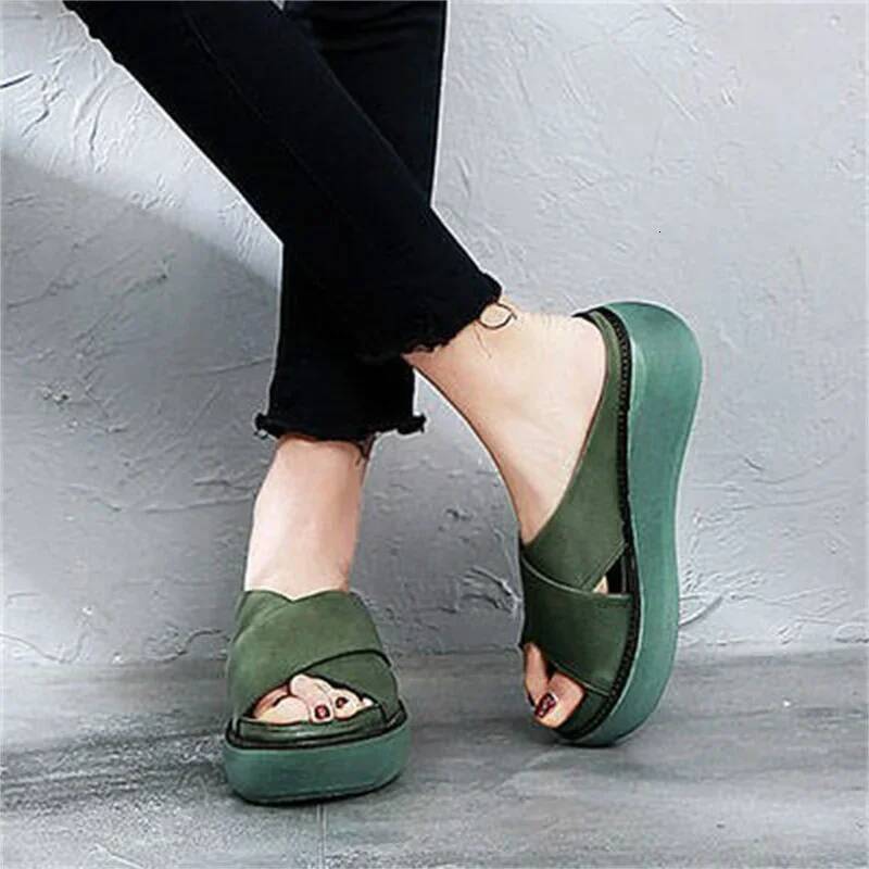 Ddmyoutdoor Women Slippers Soft Leather Wedges Shoes Woman Summer Beach Flip Flops New Platform Sandalias Mujer Wedge Heels Sandals outdoor shoes