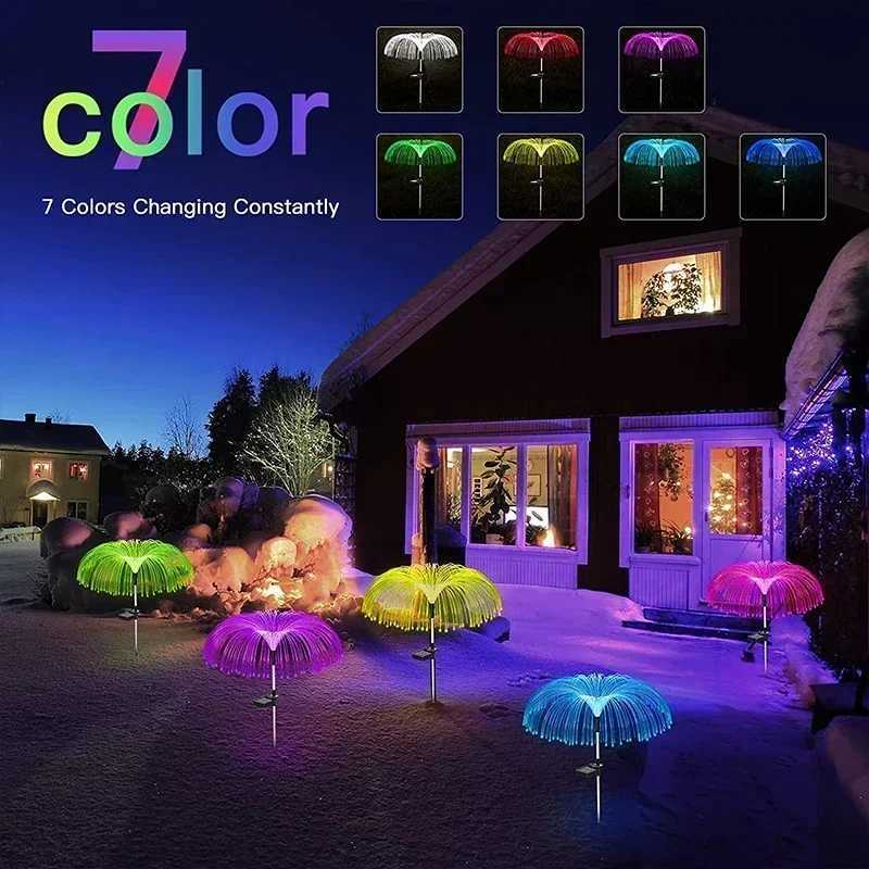 Solar Garden Lights Outdoor Waterproof Fiber Optic Jellyfish Lawn Lights Outdoor Patio Villa Yard Decor W250607