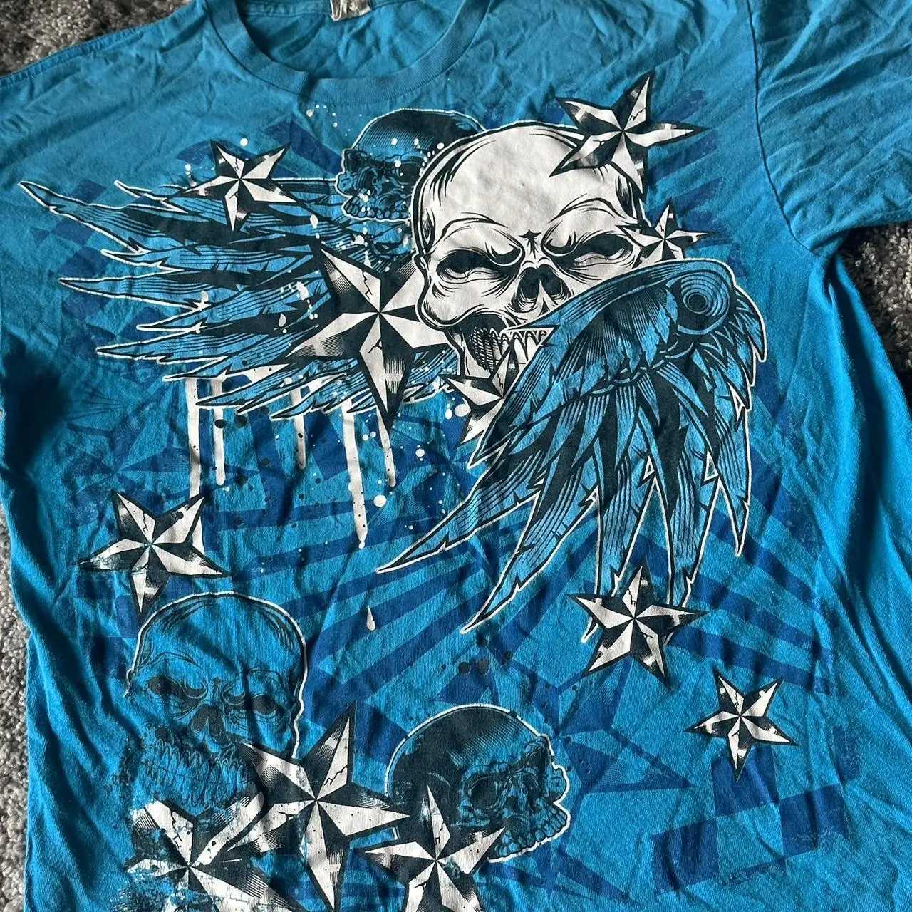 Vintage Y2K Distressed Gothic Skull Wings Printed T-shirt Men Summer Cotton Sweatshirt Hip-hop Rap Women Tops Oversized t-shirt W250607