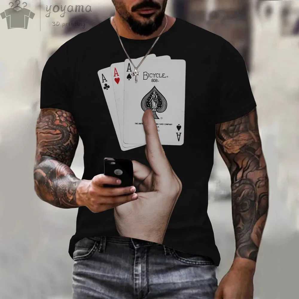 Summer casual 3D Poker A-pattern Retro Printed Mens T-shirts Short sleeves O-collar Oversized t-shirt Casual Fashion Sports Top W250607