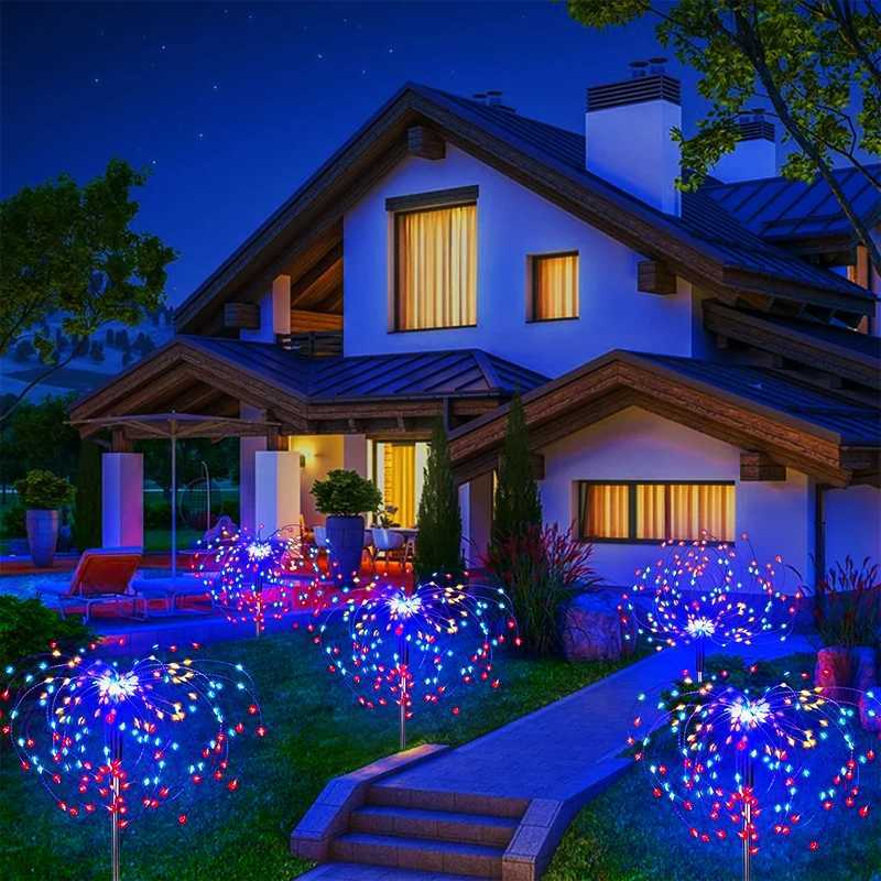Outdoor LED Solar Pathway Lights Waterproof Garden Decor Fireworks Dandelion Lawn Lamp For Patio Balcony Walkway Yard W250607