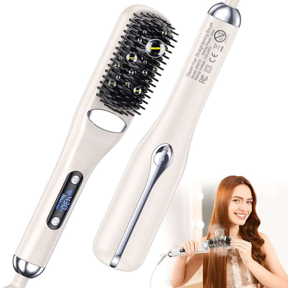Steampod Straightener Brush Steam Straightening Negative Ion Hair Curler Fast Heating Anti-Scald Styling Comb LCD Display