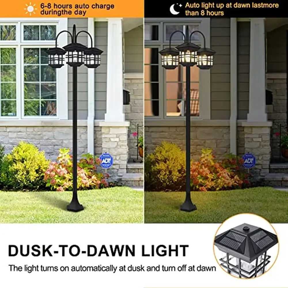 3-Head Solar Street Light Aluminium Waterproof Outdoor Lamp Post Energy-Efficient Garden Lighting Automatic Dusk to Dawn Black W250607